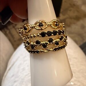 Gold Plated Ring with Black Onyx Cubic Zirconia